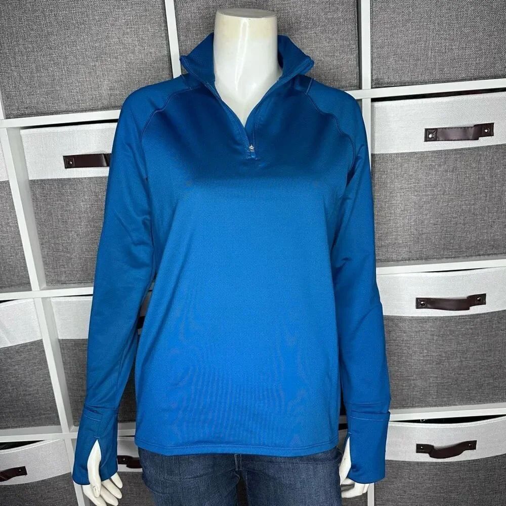 Athleta Women’s 1/4 Zip Top In Medium Ocean Blue Long Sleeve Running Athleisure